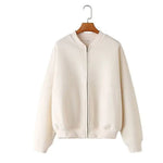 HH Damen Herbst 2-teilig Retro einfarbig Reißverschluss Bomberjacke Sweatshirt + hohe Taille Schnürung Damen Hose mit weitem Bein Street Wear - flohmarkt-deutschland.shop