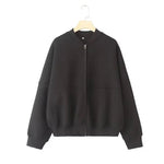 HH Damen Herbst 2-teilig Retro einfarbig Reißverschluss Bomberjacke Sweatshirt + hohe Taille Schnürung Damen Hose mit weitem Bein Street Wear - flohmarkt-deutschland.shop