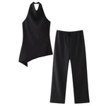HH Womens Luxury Satin Two Piece Set Halter Neck Asymmetrical Top And Wide Leg Pants Elegant Party Club Outfit For Spring Summer - flohmarkt-deutschland.shop