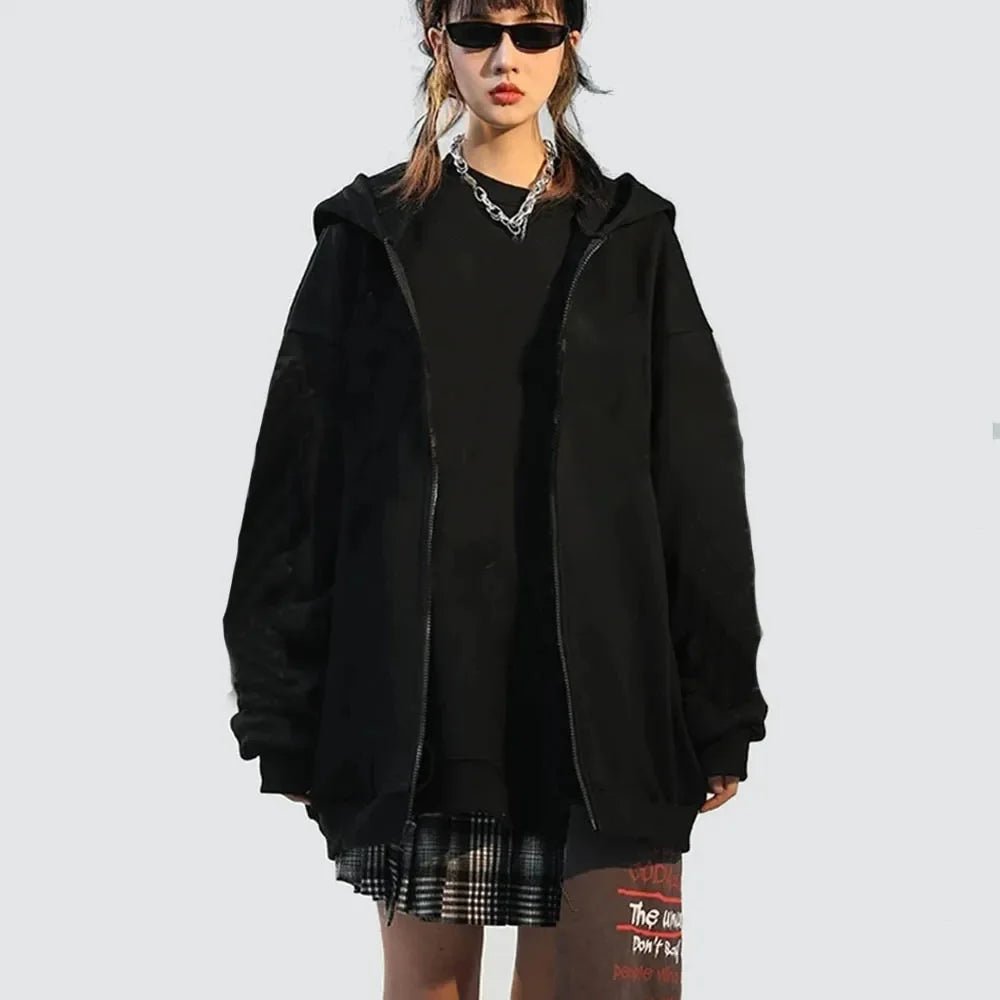 High Street Hoodie Männer Einfarbig Zip Up Langarm Lose Jacke Mäntel Casual Mit Kapuze Sweatshirt Y2K Mode Outdoor Kleidung - flohmarkt-deutschland.shop