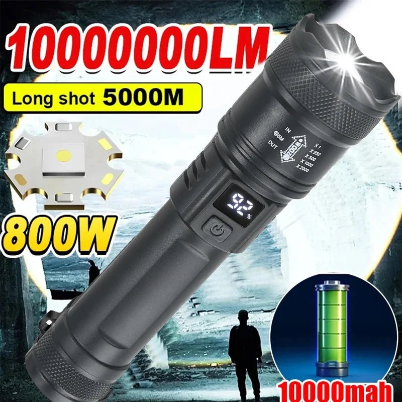 High Strong Power Led Flashlights 2000LM Tactical Torch with Display Light USB Charging Camping Fishing Emergency Zoom Lantern - flohmarkt-deutschland.shop