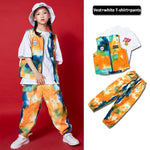 Hip Hop Kinder Hip Hop Anzug Jungen Trend Ige Kinder HipHop Workwear Weste Mädchen Jazz Tanz Sommer Kostüm 3-teiliges Set -AB - flohmarkt-deutschland.shop