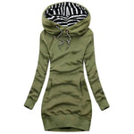 Hoodie Dress Casual Solid Colour Long Sleeve Drawstring Hoodie Dress Slim Hooded Pullover Sweatshirt Dress - flohmarkt-deutschland.shop