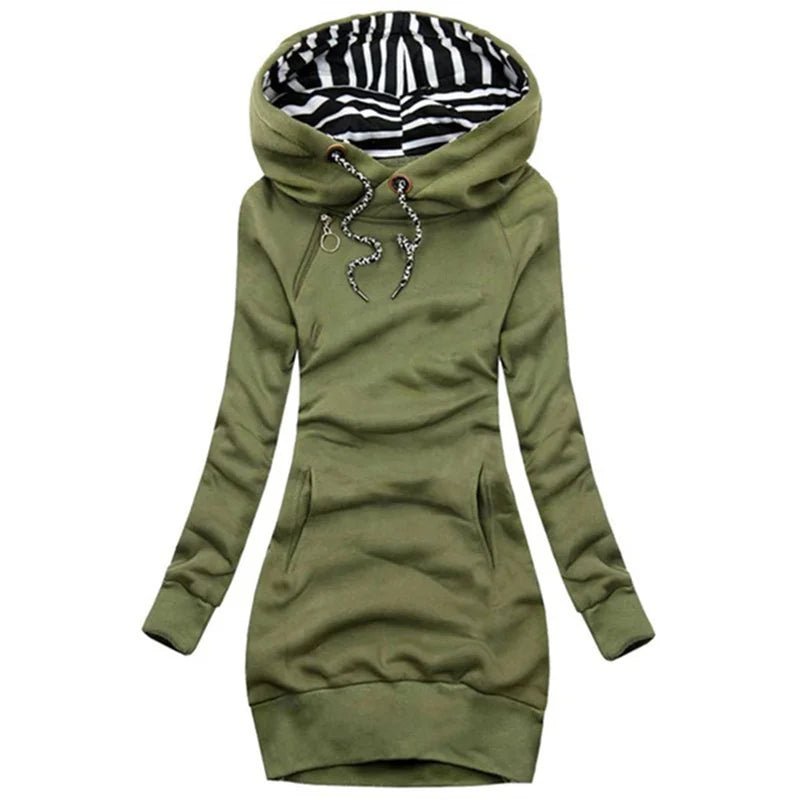 Hoodie Dress Casual Solid Colour Long Sleeve Drawstring Hoodie Dress Slim Hooded Pullover Sweatshirt Dress - flohmarkt-deutschland.shop