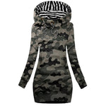 Hoodie Dress Casual Solid Colour Long Sleeve Drawstring Hoodie Dress Slim Hooded Pullover Sweatshirt Dress - flohmarkt-deutschland.shop