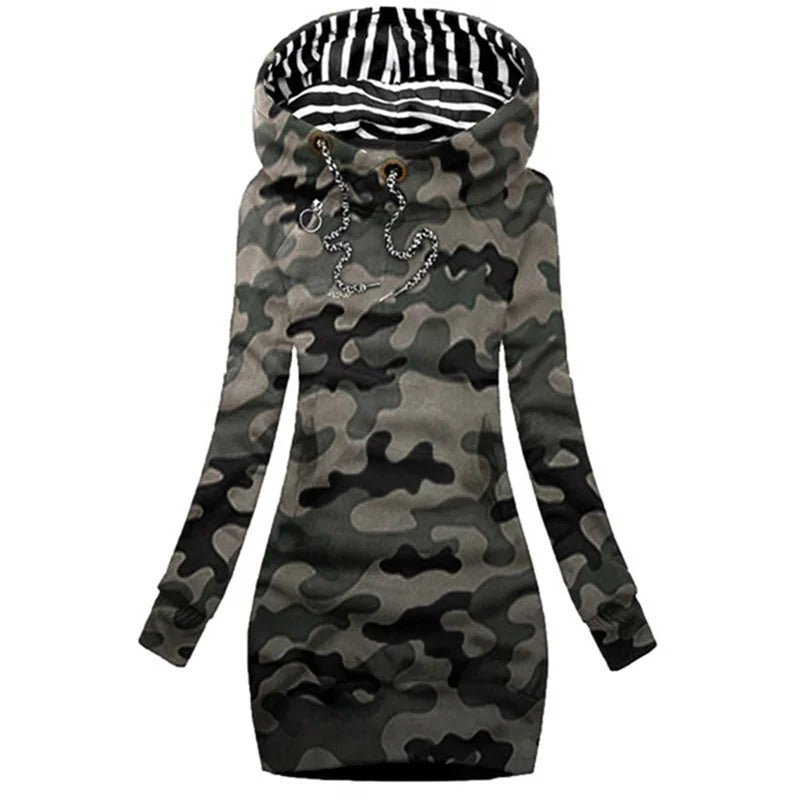 Hoodie Dress Casual Solid Colour Long Sleeve Drawstring Hoodie Dress Slim Hooded Pullover Sweatshirt Dress - flohmarkt-deutschland.shop
