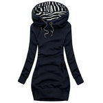 Hoodie Dress Casual Solid Colour Long Sleeve Drawstring Hoodie Dress Slim Hooded Pullover Sweatshirt Dress - flohmarkt-deutschland.shop
