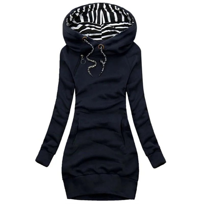 Hoodie Dress Casual Solid Colour Long Sleeve Drawstring Hoodie Dress Slim Hooded Pullover Sweatshirt Dress - flohmarkt-deutschland.shop