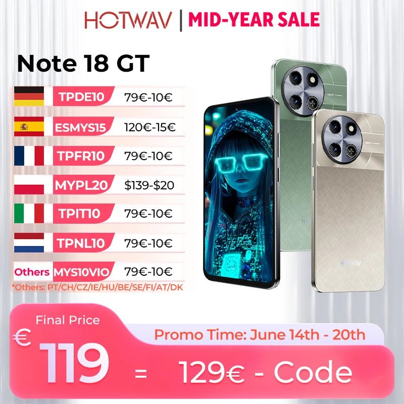 HOTWAV Note 18 GT Smartphone – 7,2" 120Hz, 8GB RAM, 256GB, 6200mAh, 20W - flohmarkt-deutschland.shop