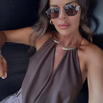 HXAO Brauner Neckholder-Body für Damen, Sommer-Bodys für sexy Frauen, schulterfrei, ärmellos, Tanga-Body mit offenem Rücken, Rave-Body - flohmarkt-deutschland.shop