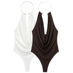HXAO Brauner Neckholder-Body für Damen, Sommer-Bodys für sexy Frauen, schulterfrei, ärmellos, Tanga-Body mit offenem Rücken, Rave-Body - flohmarkt-deutschland.shop