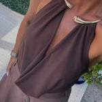 HXAO Brauner Neckholder-Body für Damen, Sommer-Bodys für sexy Frauen, schulterfrei, ärmellos, Tanga-Body mit offenem Rücken, Rave-Body - flohmarkt-deutschland.shop