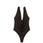 HXAO Brauner Neckholder-Body für Damen, Sommer-Bodys für sexy Frauen, schulterfrei, ärmellos, Tanga-Body mit offenem Rücken, Rave-Body - flohmarkt-deutschland.shop