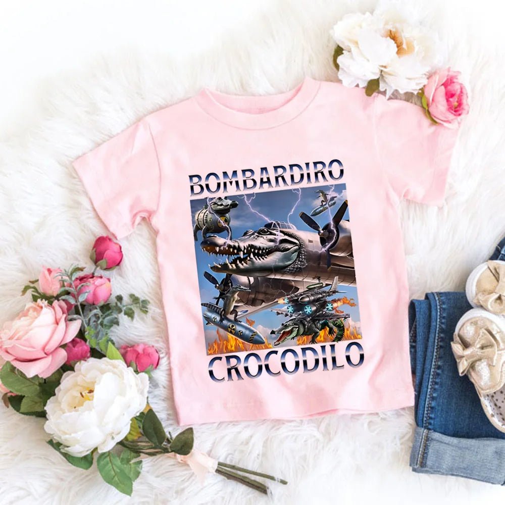 Italienische Brainrot Tiere Kinder Tung Tung Sahur Kurzarm Tops für Kinder Lustige Meme T-Shirt Sommerkleidung - flohmarkt-deutschland.shop
