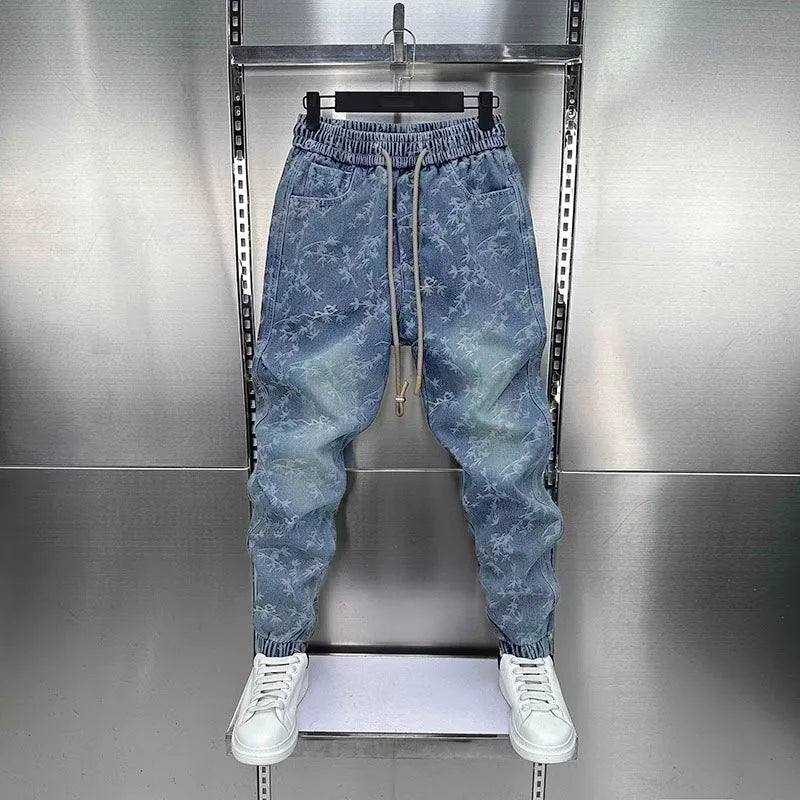 Jacquard American Classic Jeans Fashion Joints Harem Pants High Quality Loose Harajuku Straight-Leg Trousers Men Clothing - flohmarkt-deutschland.shop