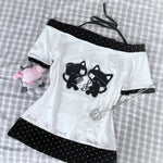 Japanische Kawaii Crop Tops Cartoon Print Harajuku Lolita Kurzarm T-shirts Frauen Y2k Ästhetische Dünne T Vintage Fee Grunge - flohmarkt-deutschland.shop