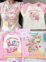 Japanische Kawaii Crop Tops Cartoon Print Harajuku Lolita Kurzarm T-shirts Frauen Y2k Ästhetische Dünne T Vintage Fee Grunge - flohmarkt-deutschland.shop