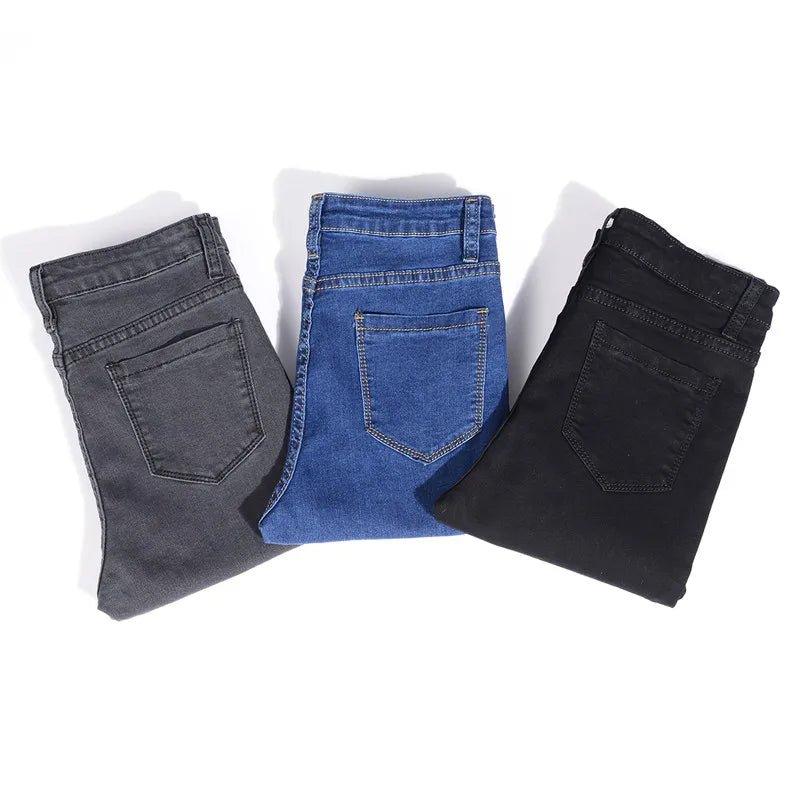 Jeans für Frauen Mom Jeans Blau Grau Schwarz Frau Hohe Elastische Stretch Jeans Weibliche Gewaschene Denim Skinny Bleistift Hosen - flohmarkt-deutschland.shop