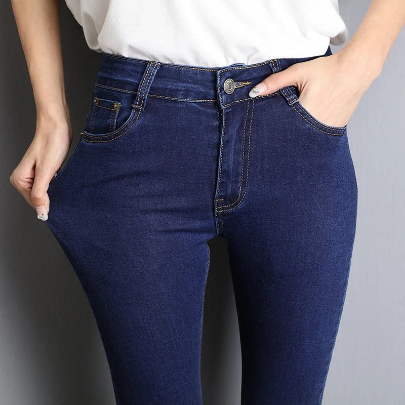 Jeans für Frauen Mom Jeans Blau Grau Schwarz Frau Hohe Elastische Stretch Jeans Weibliche Gewaschene Denim Skinny Bleistift Hosen - flohmarkt-deutschland.shop