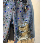 Jeans Hole Shorts Women Summer 2025 Short Pants High Waist Stretch Distressed Washed Diamonds Streetwear Straight Denims - flohmarkt-deutschland.shop