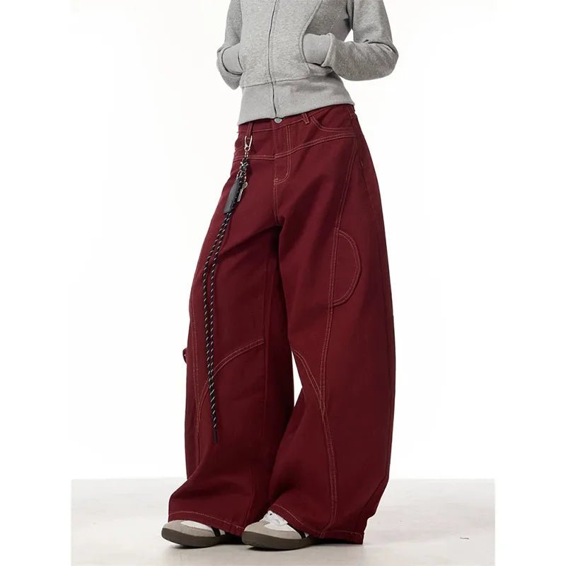 Jeans Women Red Vintage High Waisted Straight Denim Trouser Y2K 90s Hip hop American Streetwear Wide Leg Classic Denim Pants - flohmarkt-deutschland.shop