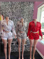 Joskaa Striped 2 Piece Set For Women Casual Full Sleeve Zip Crop Long Sleeve Jacket + Drawstring Shorts Matching Tracksuits - flohmarkt-deutschland.shop