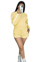 Joskaa Striped 2 Piece Set For Women Casual Full Sleeve Zip Crop Long Sleeve Jacket + Drawstring Shorts Matching Tracksuits - flohmarkt-deutschland.shop