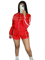 Joskaa Striped 2 Piece Set For Women Casual Full Sleeve Zip Crop Long Sleeve Jacket + Drawstring Shorts Matching Tracksuits - flohmarkt-deutschland.shop