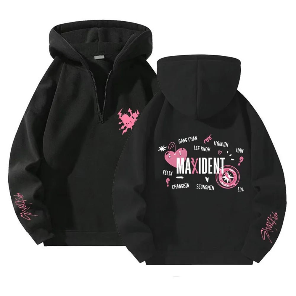 Kapuzenpullover Stray Kids Maxident Fleece Herren und Damen Casual Kpop Hip Hop Langarm Reißverschluss Hoodie Top - flohmarkt-deutschland.shop