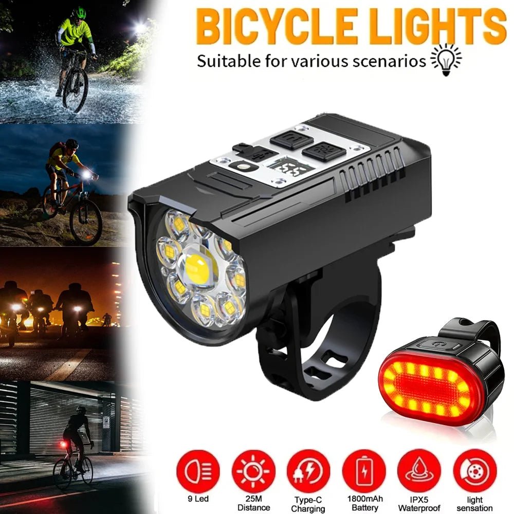 KDULIT 9-LED-Fahrradscheinwerfer, USB wiederaufladbar, Fahrradlampe, superhelle Lenkerlichter, wasserdichtes Fahrrad-Frontlicht für den Außenbereich - flohmarkt-deutschland.shop