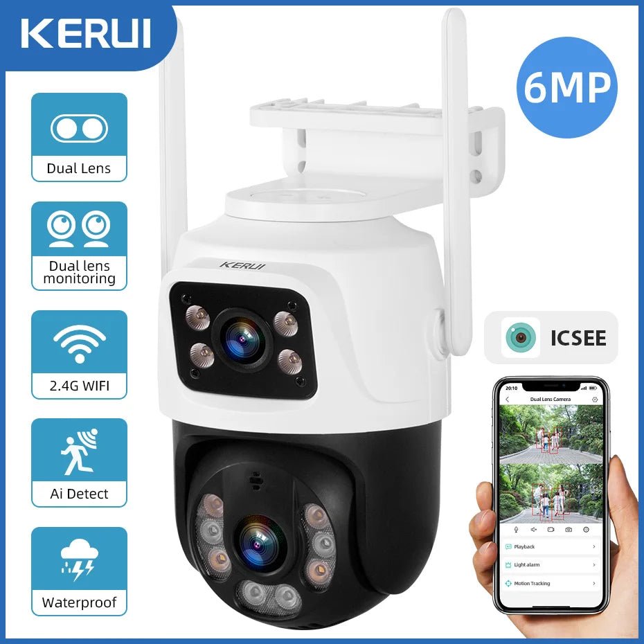KERUI Outdoor WLAN Kamera 6MP Dual-Objektiv - flohmarkt-deutschland.shop