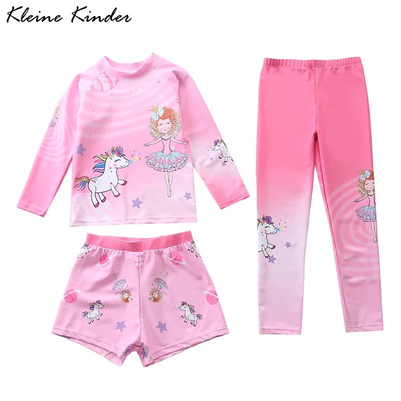 Kids Swimsuit for Girls Unicorn Long Sleeve Children's Swimwear + Surf Pants + Swimming Trunks Rash Guard Bathing Suit Child - flohmarkt-deutschland.shop