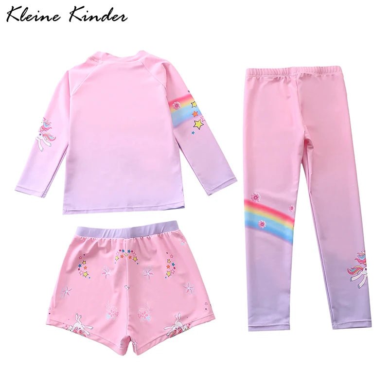 Kids Swimsuit for Girls Unicorn Long Sleeve Children's Swimwear + Surf Pants + Swimming Trunks Rash Guard Bathing Suit Child - flohmarkt-deutschland.shop