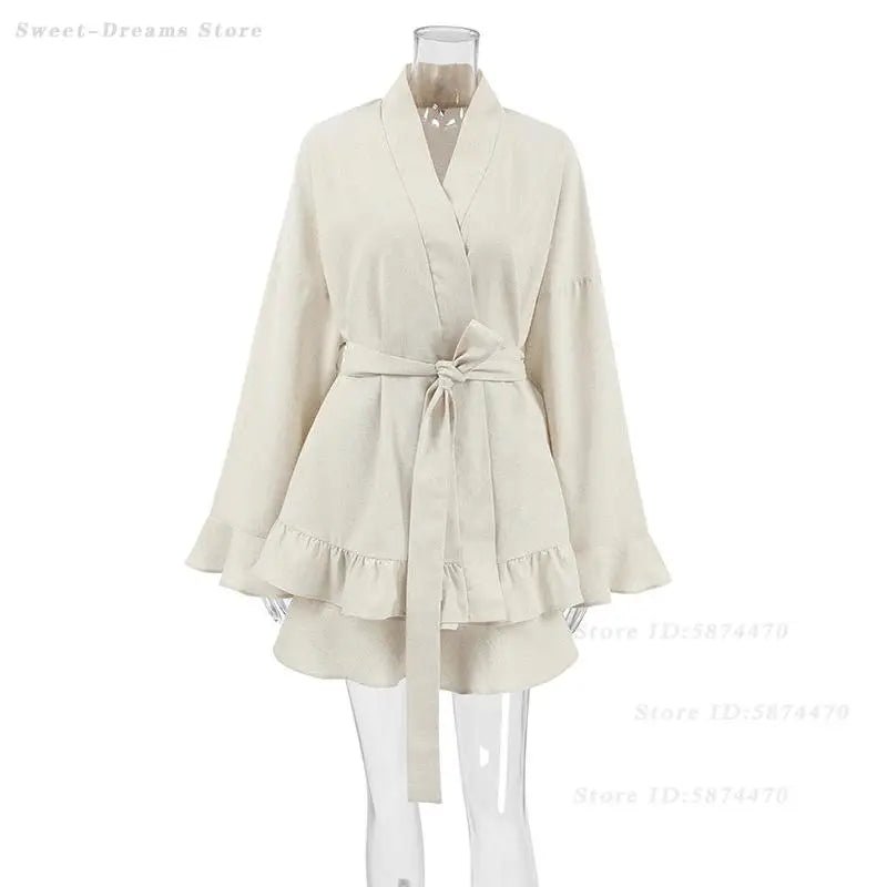 Kimono Sexy Bathrobes Cotton Linen Shorts Robe Pajamas Set Women Loungewear Spring Summer New Sleepwear Loose Nightgown Lingerie - flohmarkt-deutschland.shop