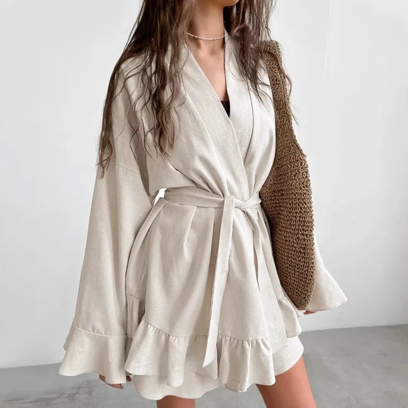 Kimono Sexy Bathrobes Cotton Linen Shorts Robe Pajamas Set Women Loungewear Spring Summer New Sleepwear Loose Nightgown Lingerie - flohmarkt-deutschland.shop
