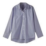 Klassische Gestreifte Frau Frühling Herbst Blusen Hemd Dame Lange Laterne Hülse Stehkragen Lose Blusas Tops - flohmarkt-deutschland.shop