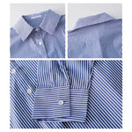 Klassische Gestreifte Frau Frühling Herbst Blusen Hemd Dame Lange Laterne Hülse Stehkragen Lose Blusas Tops - flohmarkt-deutschland.shop