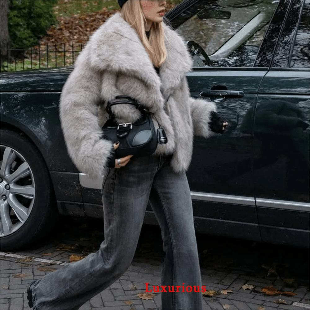 KONDALA Casual Braun Dickes Fell Jacken Frauen Langarm V-ausschnitt Herbst Winter Faux Pelz Mäntel Mode 2025, Streetwear Outwears - flohmarkt-deutschland.shop