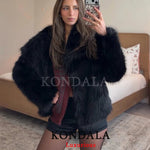 KONDALA Casual Braun Dickes Fell Jacken Frauen Langarm V-ausschnitt Herbst Winter Faux Pelz Mäntel Mode 2025, Streetwear Outwears - flohmarkt-deutschland.shop