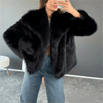 KONDALA Casual Braun Dickes Fell Jacken Frauen Langarm V-ausschnitt Herbst Winter Faux Pelz Mäntel Mode 2025, Streetwear Outwears - flohmarkt-deutschland.shop