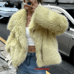KONDALA Casual Braun Dickes Fell Jacken Frauen Langarm V-ausschnitt Herbst Winter Faux Pelz Mäntel Mode 2025, Streetwear Outwears - flohmarkt-deutschland.shop