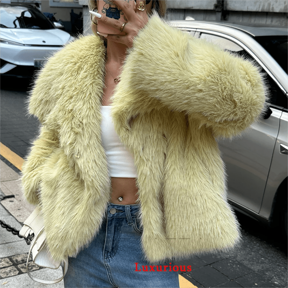 KONDALA Casual Braun Dickes Fell Jacken Frauen Langarm V-ausschnitt Herbst Winter Faux Pelz Mäntel Mode 2025, Streetwear Outwears - flohmarkt-deutschland.shop