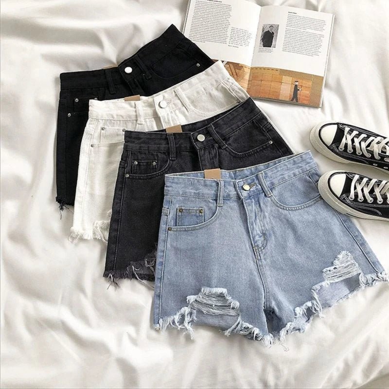 Korean Denim Shorts Women Summer Fashion Casual High Waist Ripped Jeans Pocket Tassel Y2K Hot Pants Streetwear Blue Trousers - flohmarkt-deutschland.shop