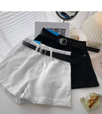 Koreanische Sommer-Denim-Shorts für Damen – High Waist, weites Bein, mit Gürtel | Modische Hotpants im Streetwear-Stil | Lässige Jeans-Shorts mit Taschen - flohmarkt-deutschland.shop