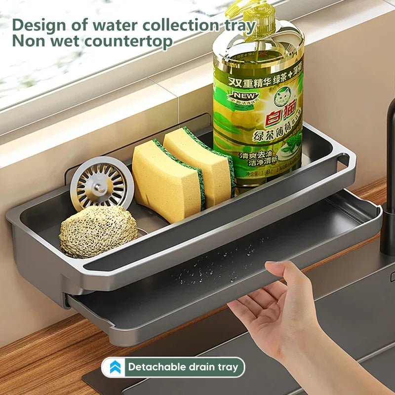 Küche Waschbecken Organizer Abfluss Rack Selbstentleerung Regal Schwamm Halter Geschirrtuch Wasserhahn Lagerung Seife Abtropffläche Küche Zubehör - flohmarkt-deutschland.shop