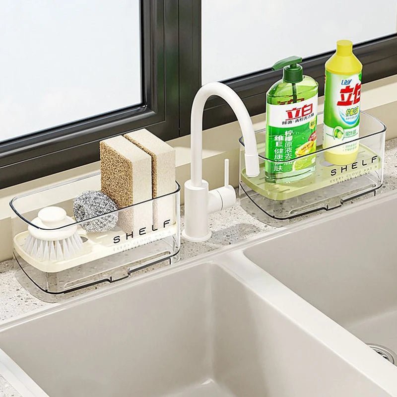 Küche Waschbecken Organizer Abfluss Rack Selbstentleerung Regal Schwamm Halter Geschirrtuch Wasserhahn Lagerung Seife Abtropffläche Küche Zubehör - flohmarkt-deutschland.shop