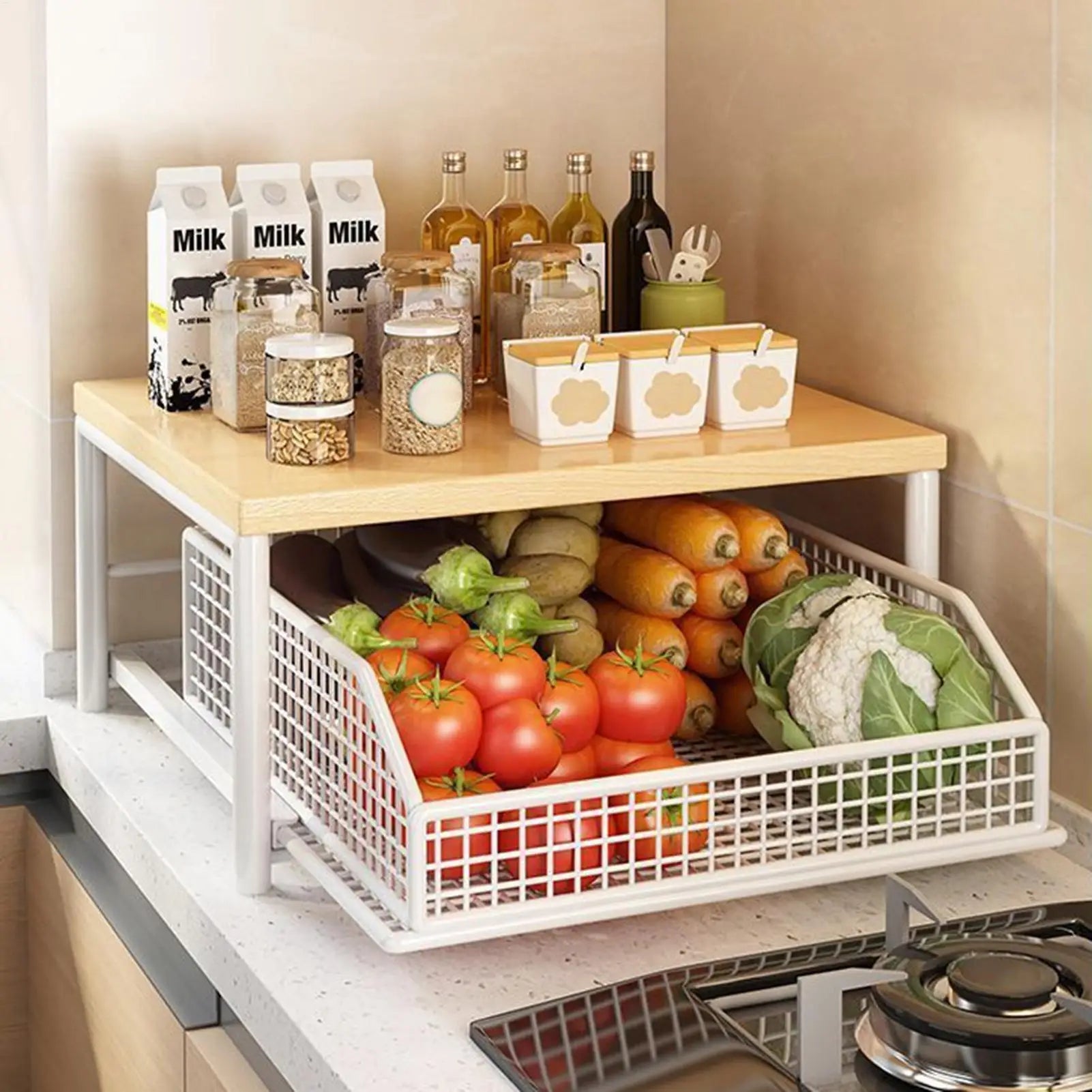 Küchen-Aufbewahrungsregal Stehendes Regal mit Schublade für Obst, Gemüse, Mikrowelle, Töpfe, Geschirr, Gewürze Organizer für Zuhause und Wohnung - flohmarkt-deutschland.shop