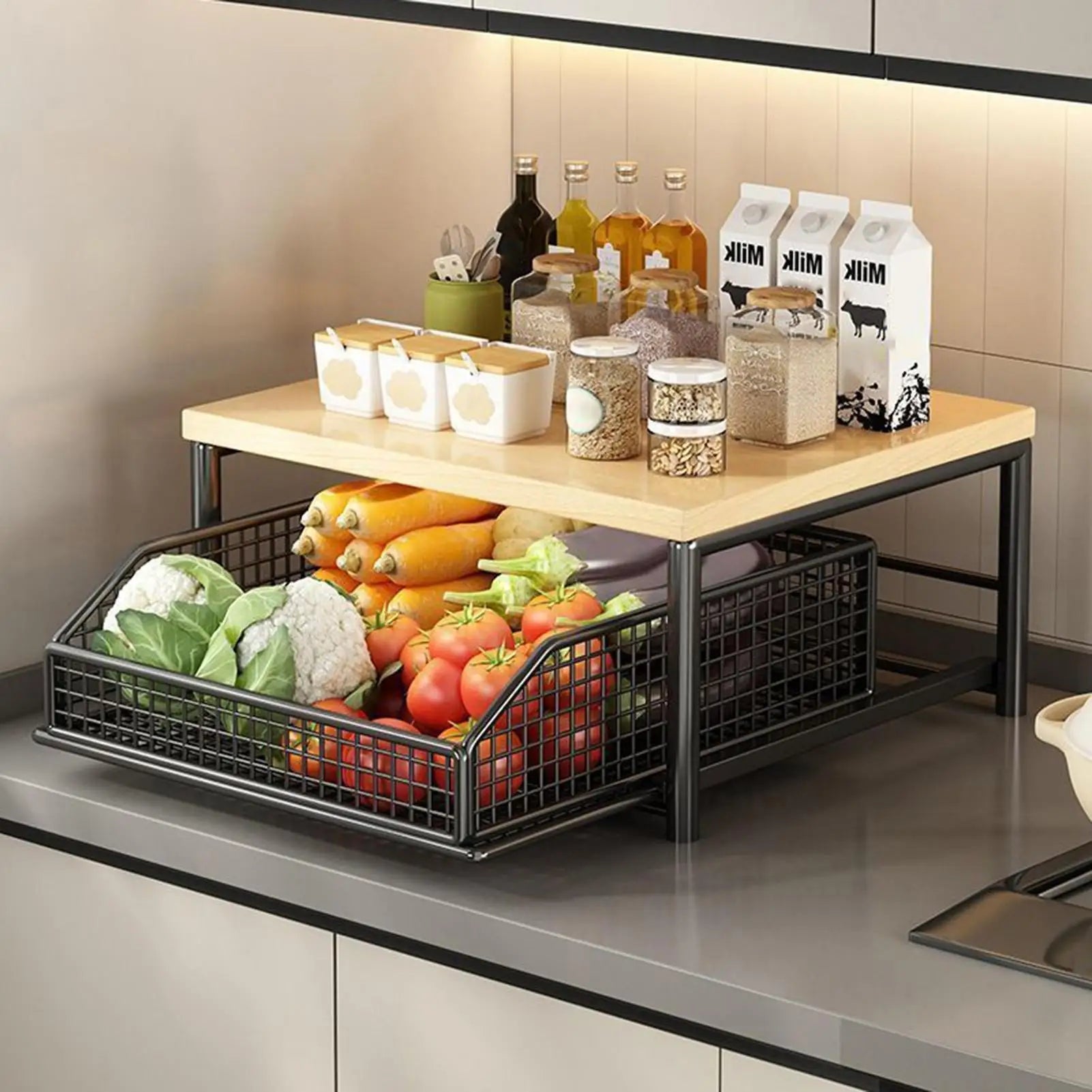 Küchen-Aufbewahrungsregal Stehendes Regal mit Schublade für Obst, Gemüse, Mikrowelle, Töpfe, Geschirr, Gewürze Organizer für Zuhause und Wohnung - flohmarkt-deutschland.shop