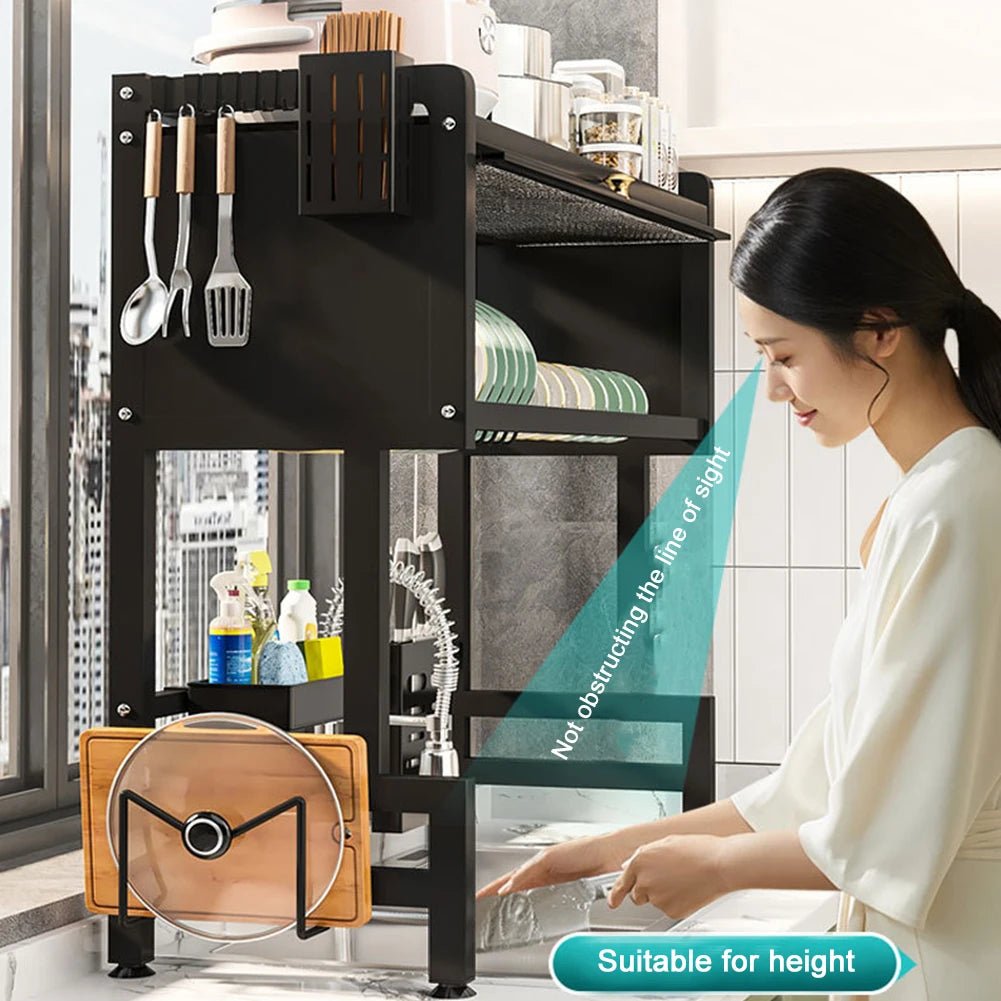 Küchenablaufregal, 3-stöckig, multifunktionales Küchenlagerregal, Küchenspüle-Organizer, großes Geschirrregal über der Spüle mit Abdeckung - flohmarkt-deutschland.shop