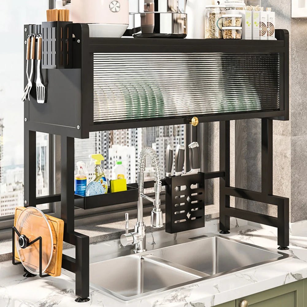 Küchenablaufregal, 3-stöckig, multifunktionales Küchenlagerregal, Küchenspüle-Organizer, großes Geschirrregal über der Spüle mit Abdeckung - flohmarkt-deutschland.shop